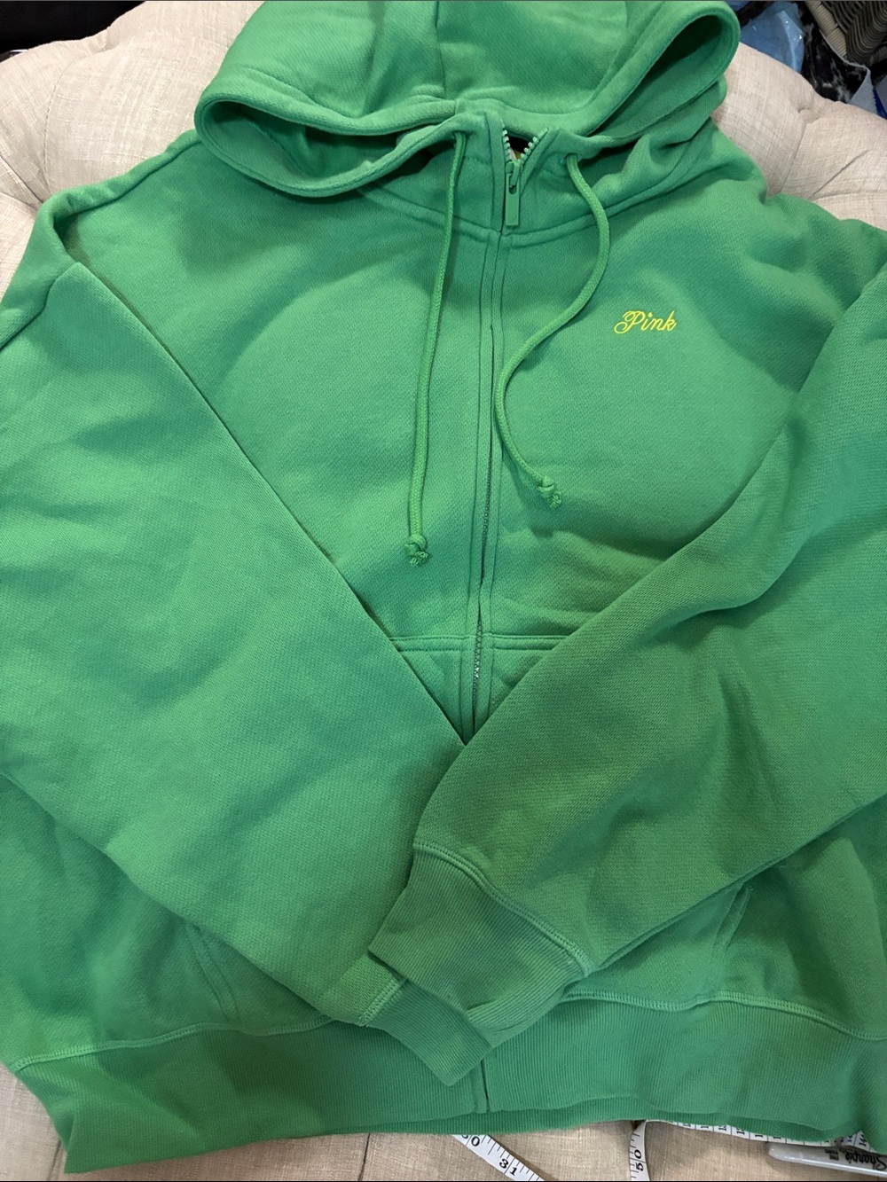PINK Victoria's Secret Bright Green Full-Zip Hoodie